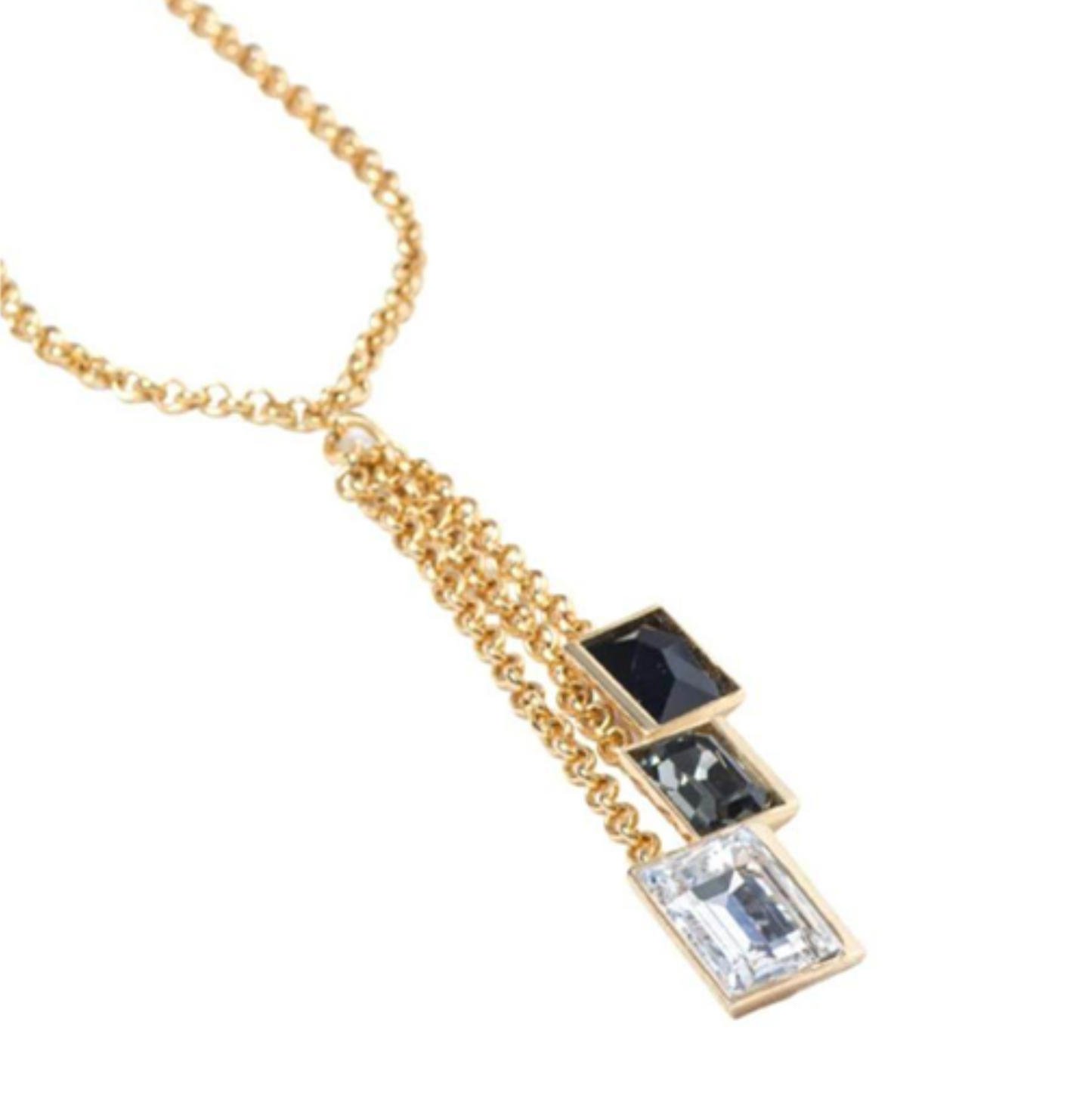 3 Stone Swarovski Stone  Necklace in  Square shape in Multi Colors.