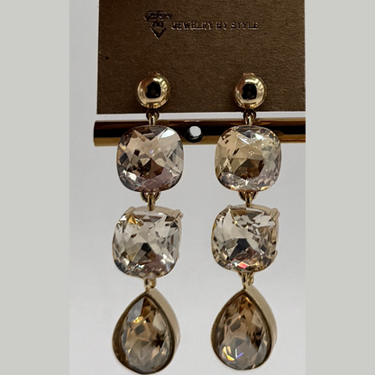 Crystal Drop Stud Earrings with Gold Finish
