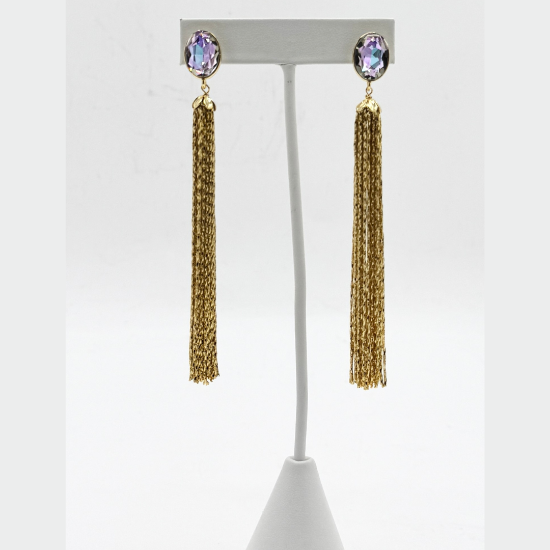Aqua Glow Square Crystal Tassel Earrings