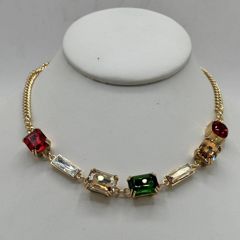 7 Stone Swarovski Crystal Statement Choker Pendant Necklace