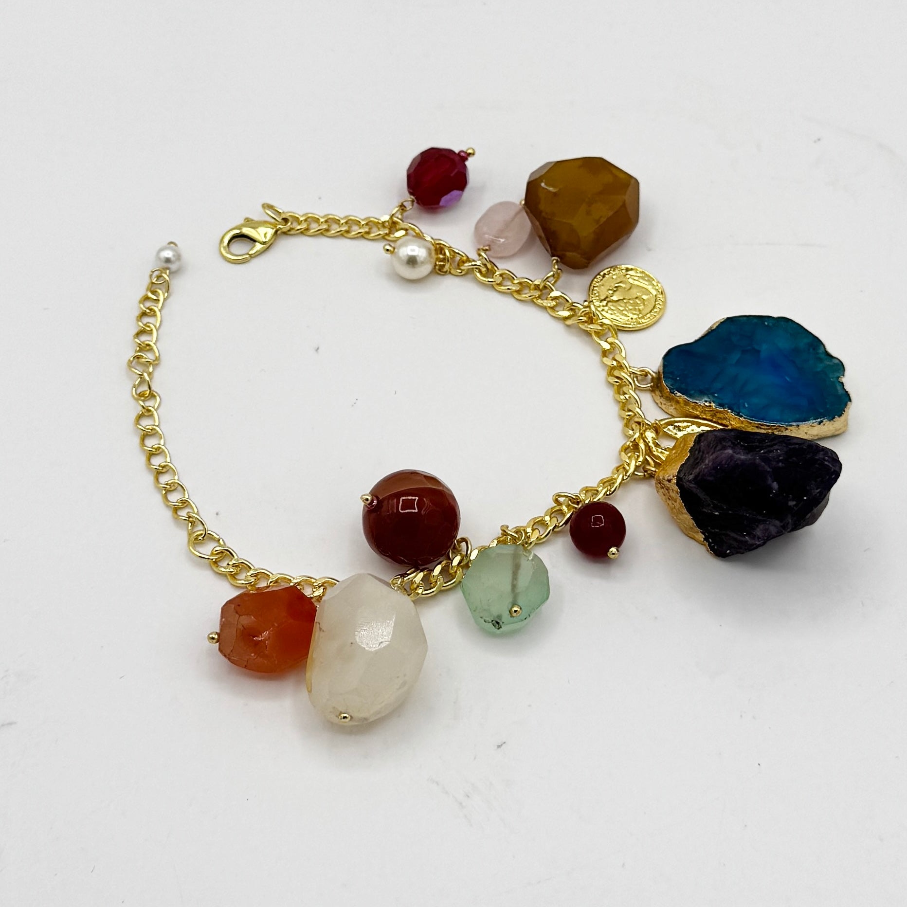 Amethyst Tumble Stone Charm Bracelet 