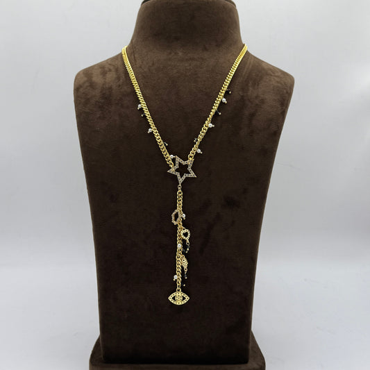 Evil-Eye Star CZ Charm Y Necklace 