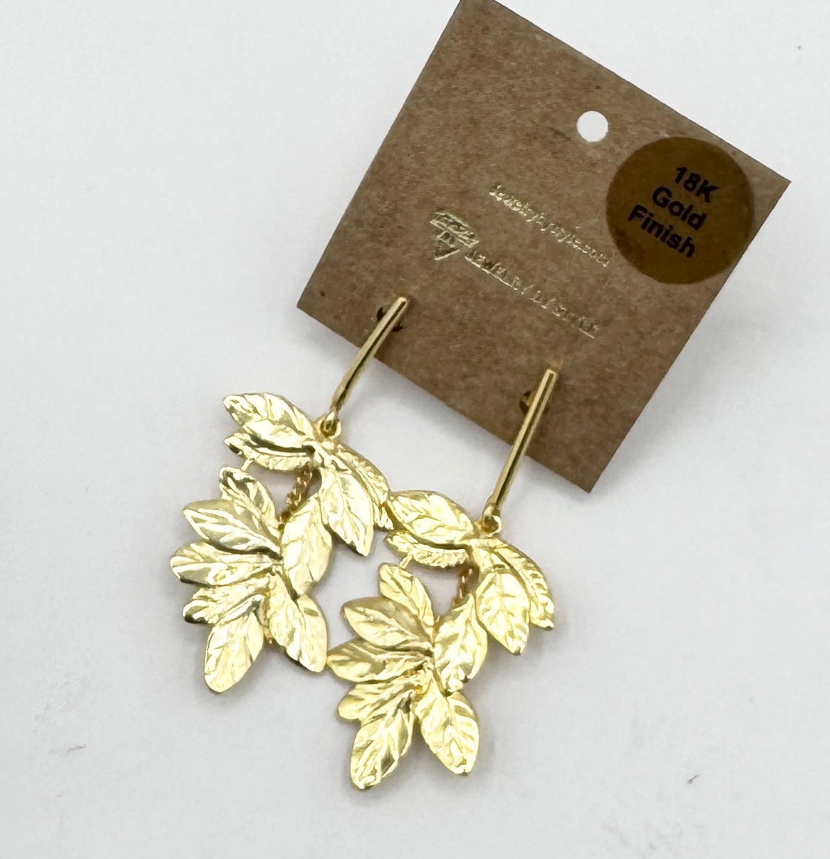 Gold Plated Leaf Drop Metal Earrings