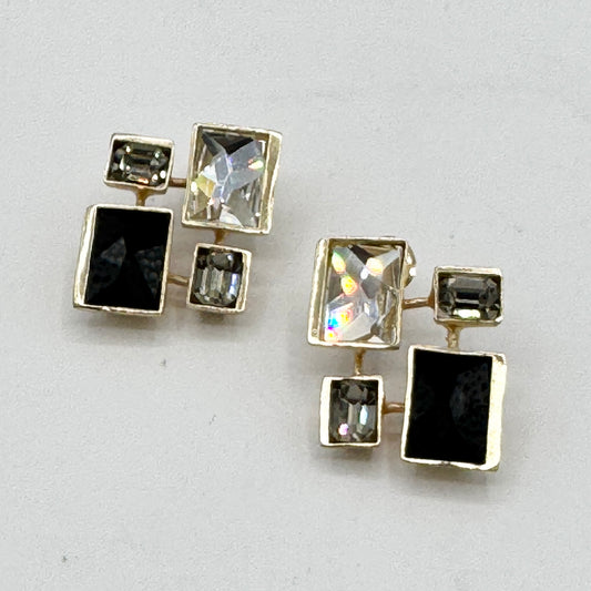 Swarovski Jet Crystal Brass 8-Stone Statement Studs Earrings in Light Gold