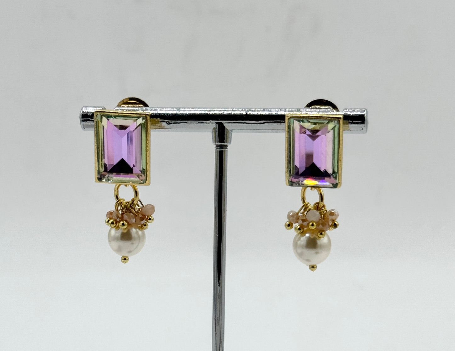 Swarovski Crystal 2-Stone Stud Earrings in Light Gold Finish