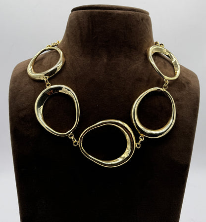 Light Gold Finish Statement Brass Oval Rings Necklace