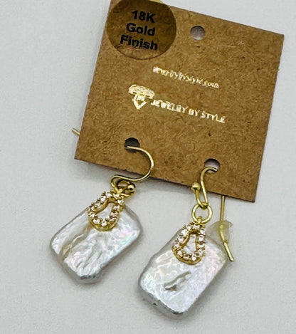 Baroque Pearl Earrings with CZ Stone Accents in Brass Finish