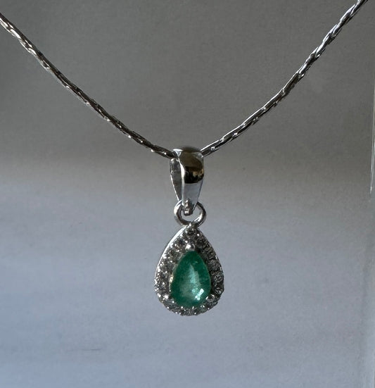 Emerald Pendant with Sterling Silver Chain