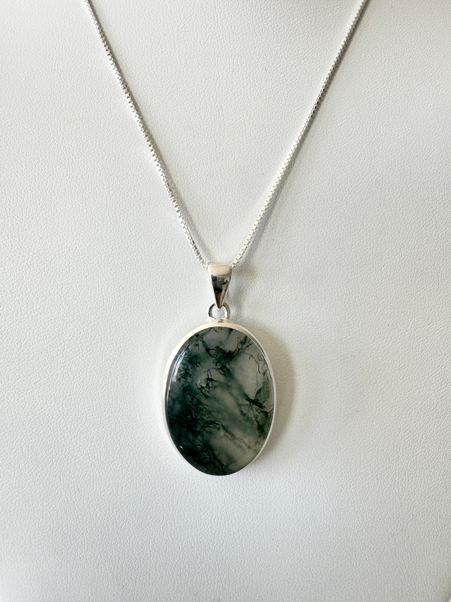 Oval Moss Agate Sterling Silver Pendant