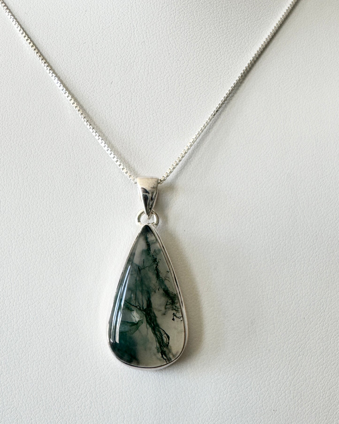 Teardrop Moss Agate Sterling Silver Pendant