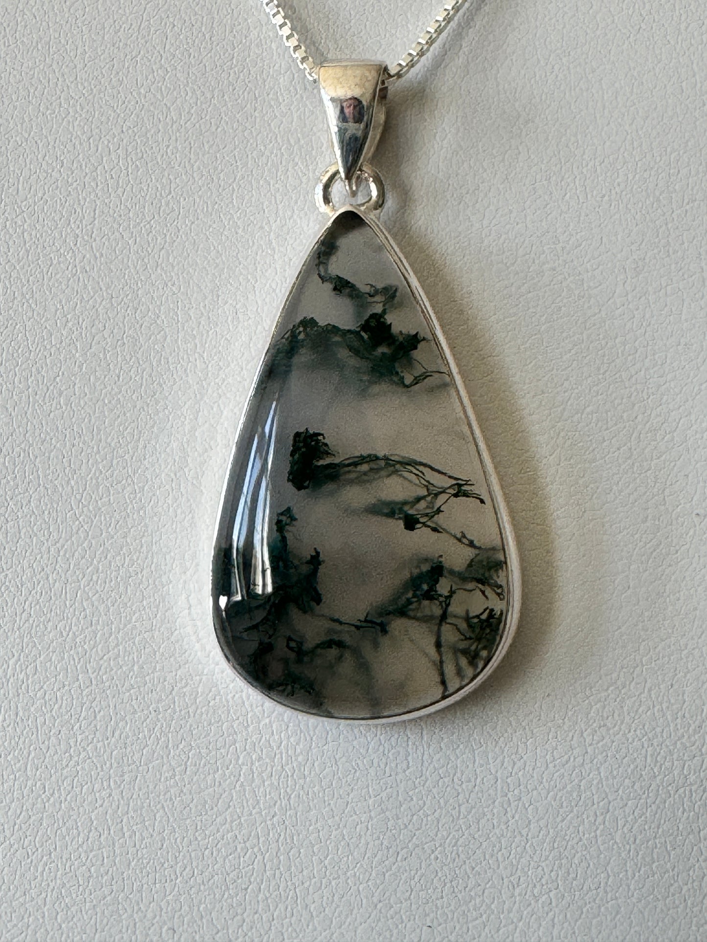Teardrop Moss Agate Sterling Silver Pendant