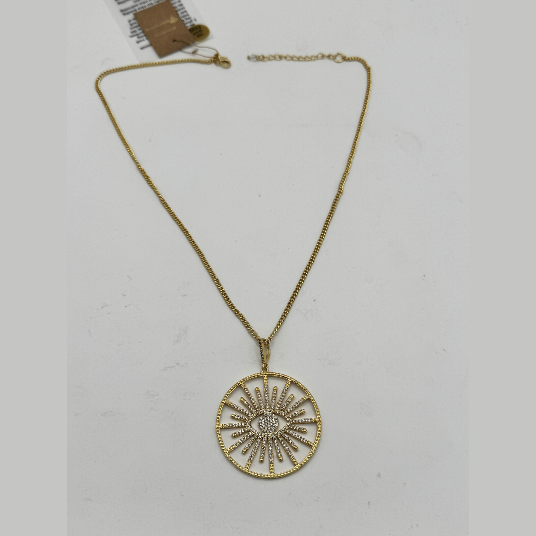 Large Evil Eye  Brass Pendant Necklace