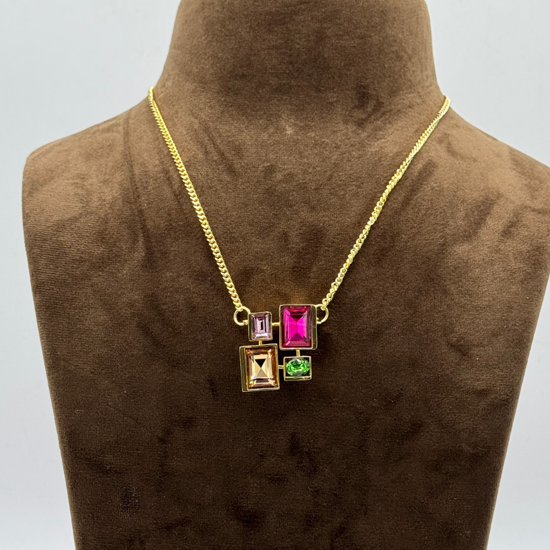 Multi-Color 4-Stone Swarovski Crystal Brass Pendant Necklace