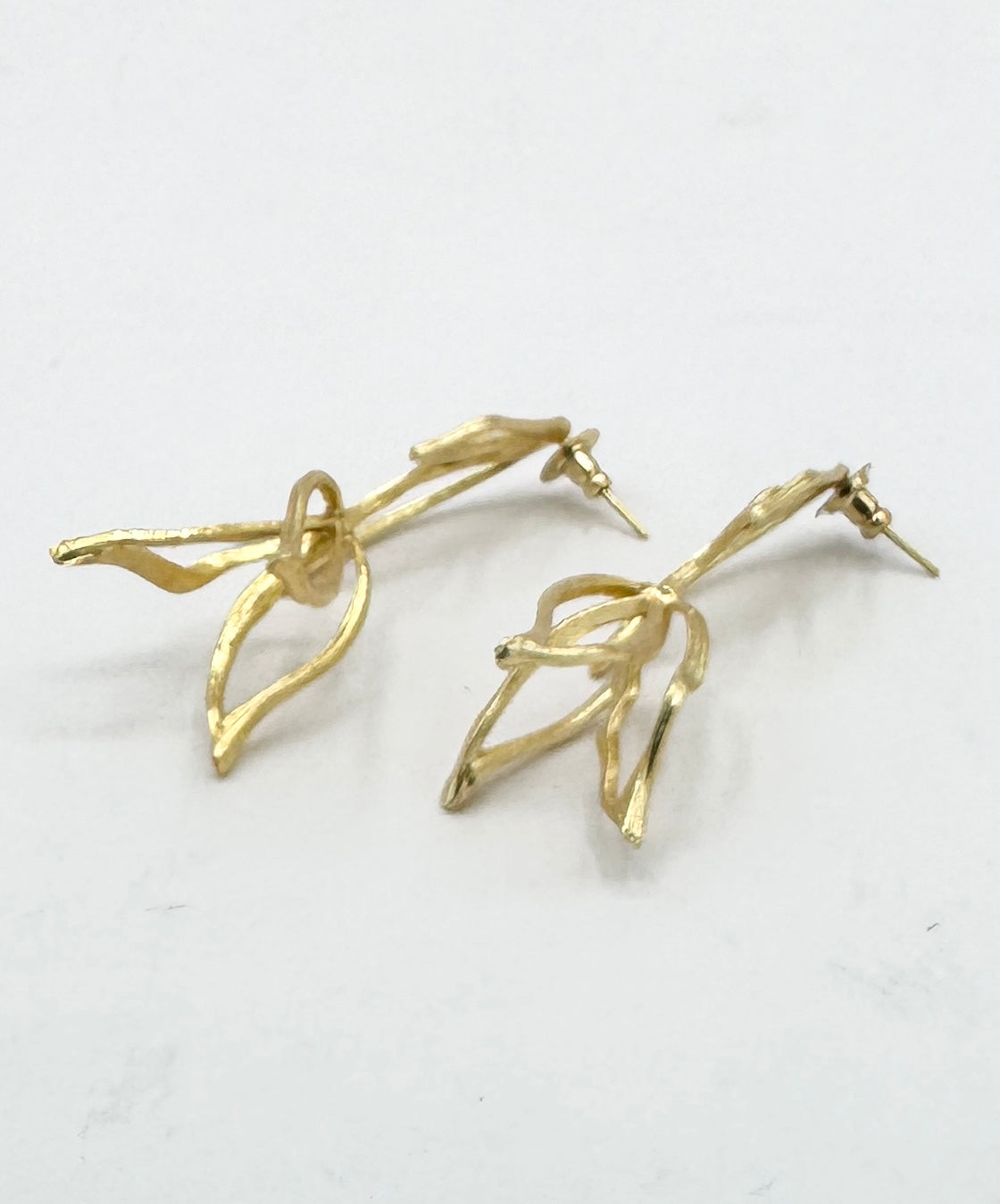 Organic Brass Metal Leaf Stud Earring in18K Gold Finish