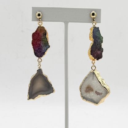 Semi-Precious Agate Stone Drop Earrings in Gold Finish