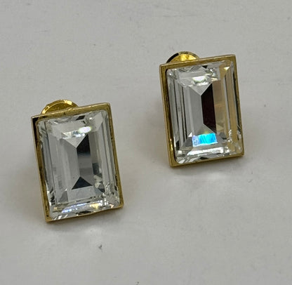 Swarovski Crystal 2-Stone Stud Earrings in Light Gold Finish