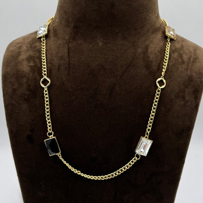 Swarovski Jet Crystal Brass 4 Stone Long Necklace
