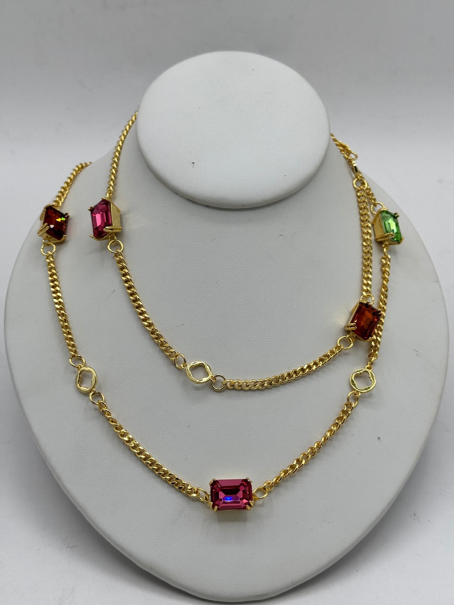 Swarovski Jet Crystal Brass 6 Stone Long Necklace