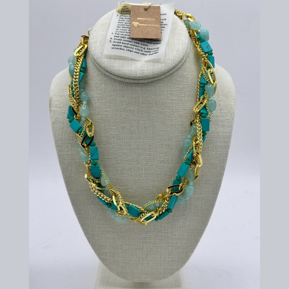 Turquoise Stone Multi-Row Twisted Necklace
