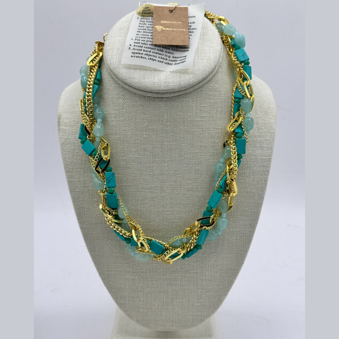 Turquoise Stone Multi-Row Twisted Necklace