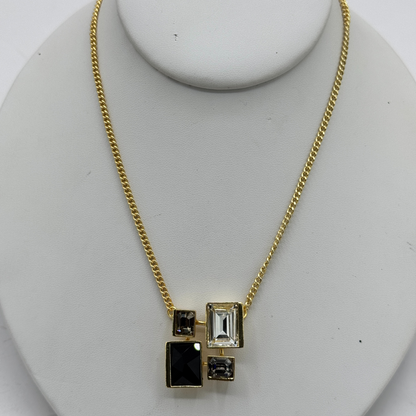 Swarovski Jet Crystal Brass 4 Stone Pendant Necklace