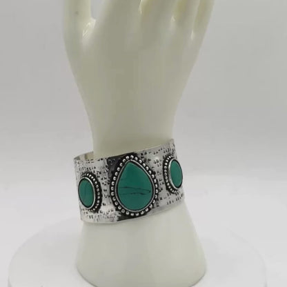Large Turquoise Agate Cuff Bracelet in Antique Silver Finish