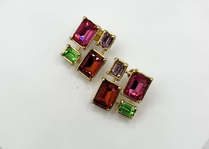 Multi-Color 8-Stone Swarovski Crystal Stud Earrings in Light Gold Brass Finish