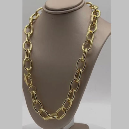 Brass Metal Chain Link Necklace in Gold Finish