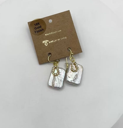 Baroque Pearl Earrings with CZ Stone Accents in Brass Finish
