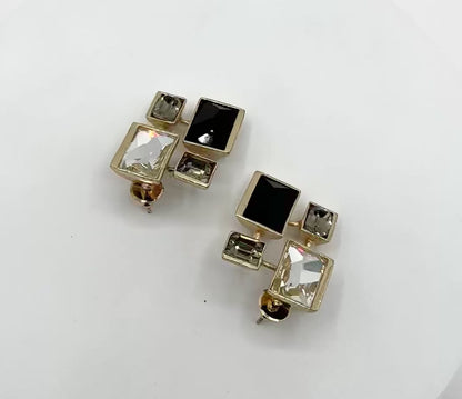 Swarovski Jet Crystal Brass 8-Stone Statement Studs Earrings in Light Gold