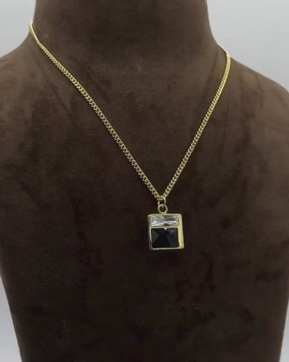 Crystal Brass 2-Stone Pendant Necklace in Jet & Crystal with Light Gold Finish