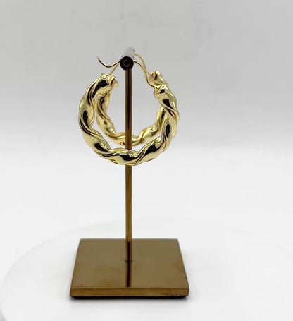 Brass Metal Twisted Hoop Earrings in 18K Gold Finish