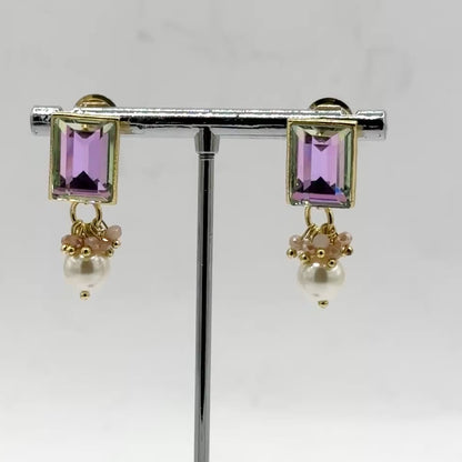 Swarovski Crystal 2-Stone Stud Earrings in Light Gold Finish