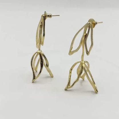 Organic Brass Metal Leaf Stud Earring in18K Gold Finish
