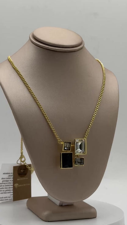 Swarovski Jet Crystal Brass 4 Stone Pendant Necklace