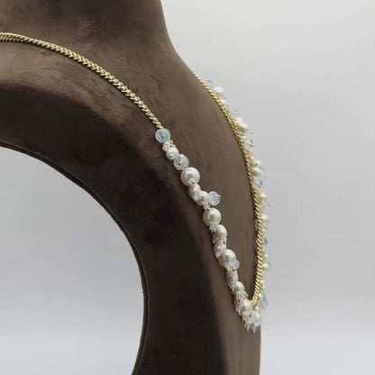 Baroque Pearl and Swarovski Pearl Long Statement Necklace in Light Gold Finish
