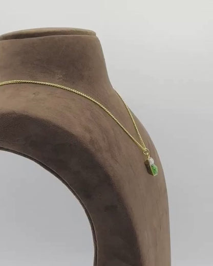 Fern Green & Crystal Swarovski Pendant Necklace with Fine Brass Chain