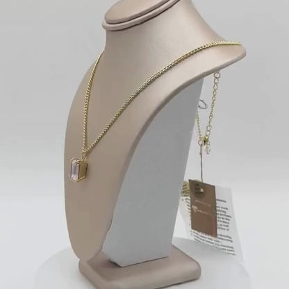 Swarovski Crystal Pendant Necklace in Lt Gold Finish with Delicate Fine Brass Chain