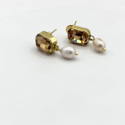 Swarovski Crystal 2-Stone Stud Earrings in Light Gold Finish