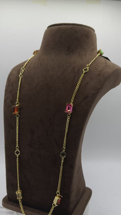 Swarovski Jet Crystal Brass 6 Stone Long Necklace in Light Gold.