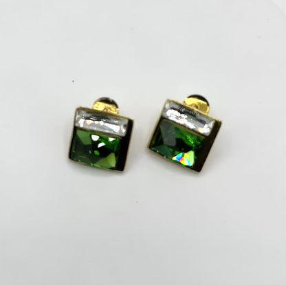 Swarovski Crystal 4-Stone Stud Earrings in Light Gold Finish – Fern Green & Crystal