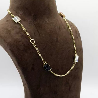 Swarovski Jet Crystal Brass 4 Stone Long Necklace in Light Gold.