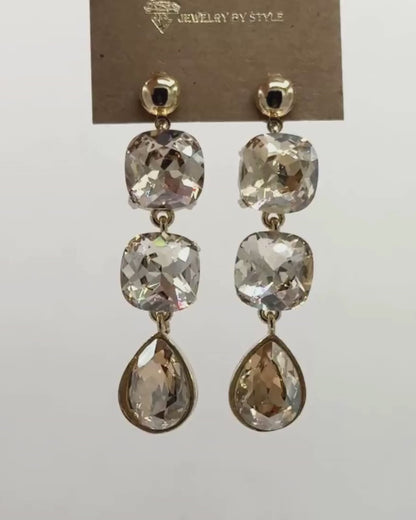 Crystal Drop Stud Earrings with Gold Finish