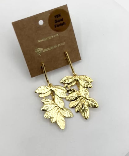 Gold Plated Leaf Drop Metal Earrings